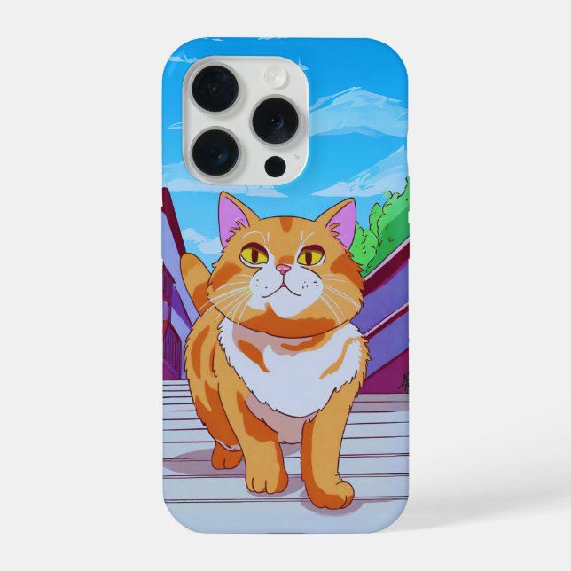 Niedliche Katze auf Abenteuer iPhone 15 Pro Hülle (Rückseite)
