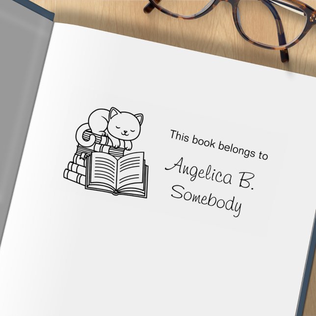 Niedliche Katze auf Bücherstapel - Buchzeichen Gummistempel (Von Creator hochgeladen)