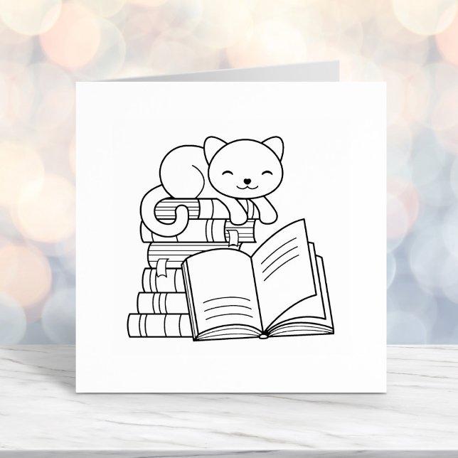 Niedliche Katze auf Bücherstapel Permastempel (Von Creator hochgeladen)