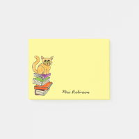 Niedliche Katze auf Buchstaplername Gelb 4 x 3