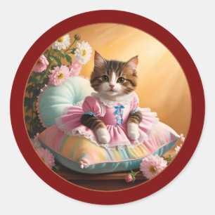 Niedliche Katze auf dem Bett Runder Aufkleber