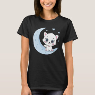 Niedliche Katze auf dem Mond T-Shirt