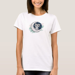 Niedliche Katze auf dem Mond T-Shirt