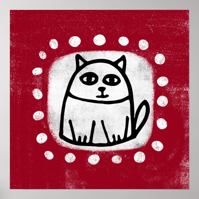 Niedliche Katze auf dem roten Poster Mauer Kunst (Vorne)