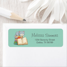 Niedliche Katze auf einem Buchstapel auf Grün