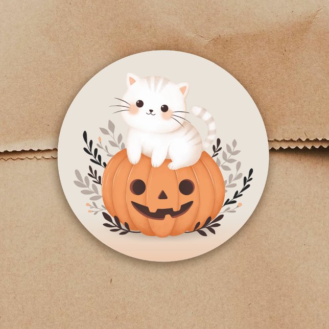Niedliche Katze auf einem KürbisHalloween-Bild Runder Aufkleber (Von Creator hochgeladen)