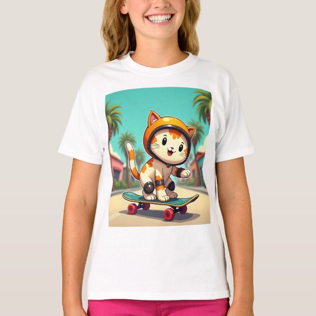 Niedliche Katze auf einem Skateboard T-Shirt (Vorderseite)