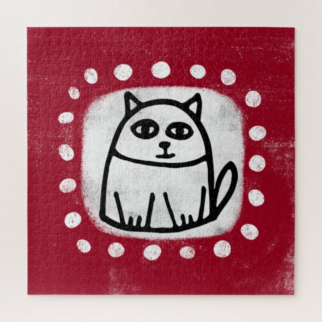 Niedliche Katze auf Red Jigsaw Puzzle (Vertikal)