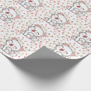 Niedliche Katze auf rosa Sronen Geschenkpapier