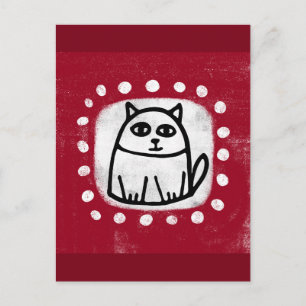 Niedliche Katze auf roter Postkarte