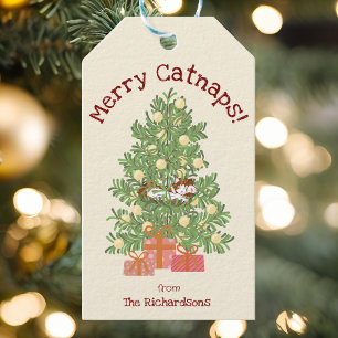 Niedliche Katze auf Weihnachtsbaum frohe Catnaps!  Geschenkanhänger