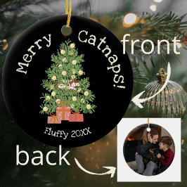 Niedliche Katze auf Weihnachtsbaum frohe Catnaps!  Keramik Ornament