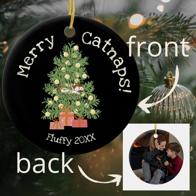 Niedliche Katze auf Weihnachtsbaum frohe Catnaps!  Keramik Ornament (Von Creator hochgeladen)