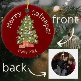 Niedliche Katze auf Weihnachtsbaum frohe Catnaps!  Keramik Ornament
