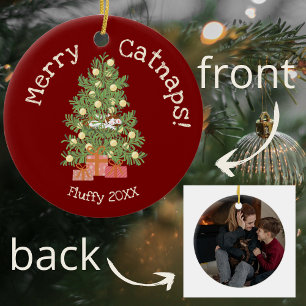 Niedliche Katze auf Weihnachtsbaum frohe Catnaps!  Keramik Ornament