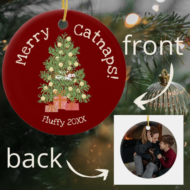 Niedliche Katze auf Weihnachtsbaum frohe Catnaps!  Keramik Ornament (Von Creator hochgeladen)