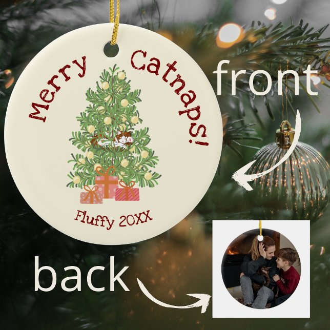 Niedliche Katze auf Weihnachtsbaum frohe Catnaps! Keramik Ornament (Von Creator hochgeladen)