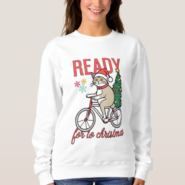 niedliche Katze Bereit zum Weihnachten Sweatshirt (Vorderseite)