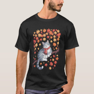 Niedliche Katze Blatt Herbst Baum Hallo Herbst Fra T-Shirt
