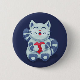 Niedliche Katze Blaue Valentine Kinder Button