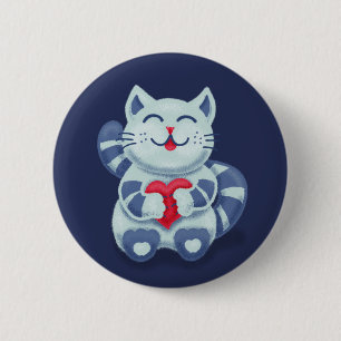 Niedliche Katze Blaue Valentine Kinder Button