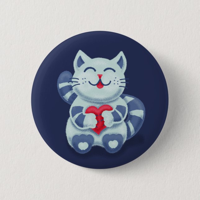 Niedliche Katze Blaue Valentine Kinder Button (Vorderseite)