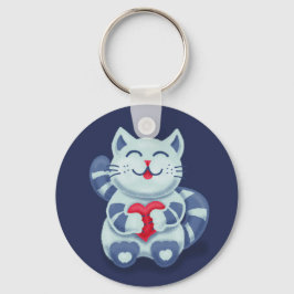 Niedliche Katze Blaue Valentine Kinder Schlüsselanhänger