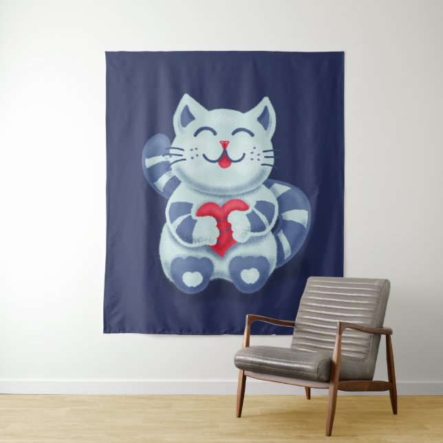 Niedliche Katze Blaue Valentine Kinder Wandteppich (Beispiel)