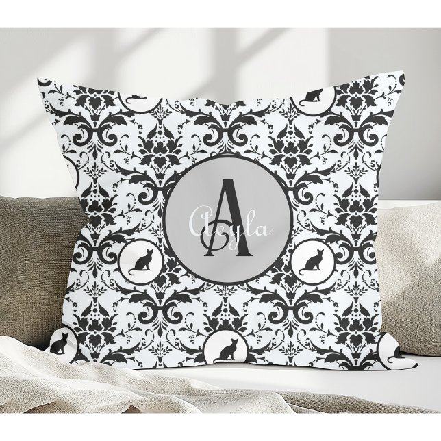 Niedliche Katze Damask Personalisierte Polka Dots Kissen (Von Creator hochgeladen)