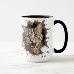 niedliche Katze, die aus der Wand schaut Tasse