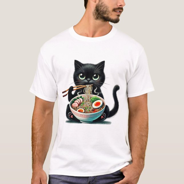 Niedliche Katze, die gerne Ramen isst T-Shirt (Vorderseite)