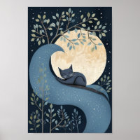Niedliche Katze, die unter dem Mond und den Sterne