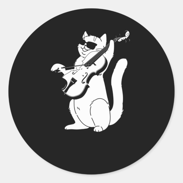Niedliche Katze, die Violin String Instrument Musi Runder Aufkleber (Vorderseite)