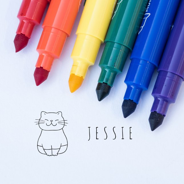 Niedliche Katze Doodle Kinder Personalisierter Nam Permastempel (Cute Cat Doodle Kids Personalized Name Self-inking Stamp)