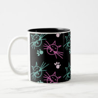 Niedliche Katze Doodle Rosa Aquamarin Schwarz