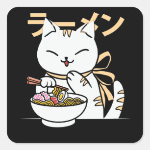 Niedliche Katze Eating Ramen Geschenk für Katzen Quadratischer Aufkleber