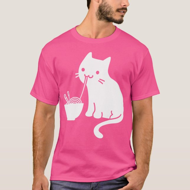Niedliche Katze Eating Ramen T-Shirt (Vorderseite)