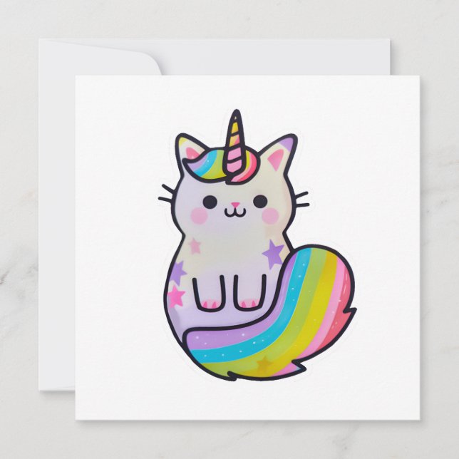 Niedliche Katze Einhorn Regenbogen Einladung (Vorderseite)