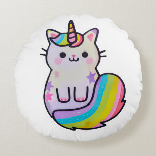 Niedliche Katze Einhorn Regenbogen Rundes Kissen