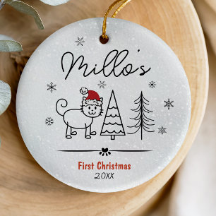 Niedliche Katze Erste Weihnachtsbaumschneeflocken  Keramik Ornament