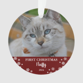 Niedliche Katze Erste Weihnachtsschneeflocken Foto Ornament