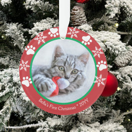 Niedliche Katze Erste Weihnachtsschneeflocken Paw  Ornament