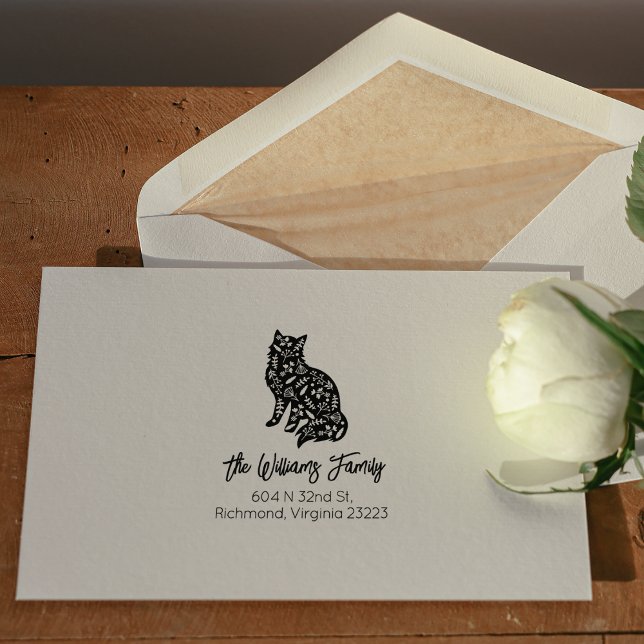 Niedliche Katze, familiäre Rücksendeadresse Gummistempel (Von Creator hochgeladen)