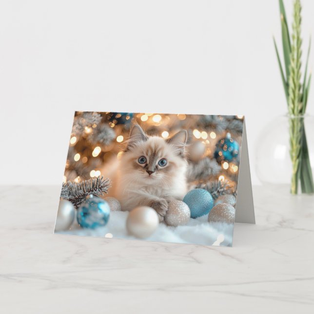 Niedliche Katze feiert Weihnachtsfeiertage Dankeskarte (Vorderseite)