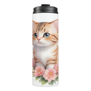 Niedliche Katze Floral Whimsical Felge Thermosbecher
