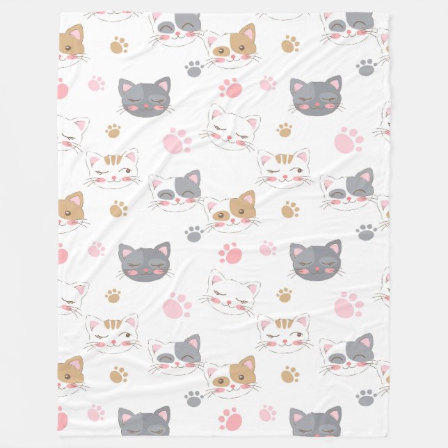 Niedliche Katze hat ein lächelndes Katzen-Muster Fleecedecke (Vorderseite)