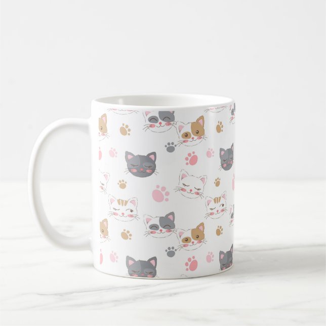 Niedliche Katze hat ein lächelndes Katzen-Muster Kaffeetasse (Links)