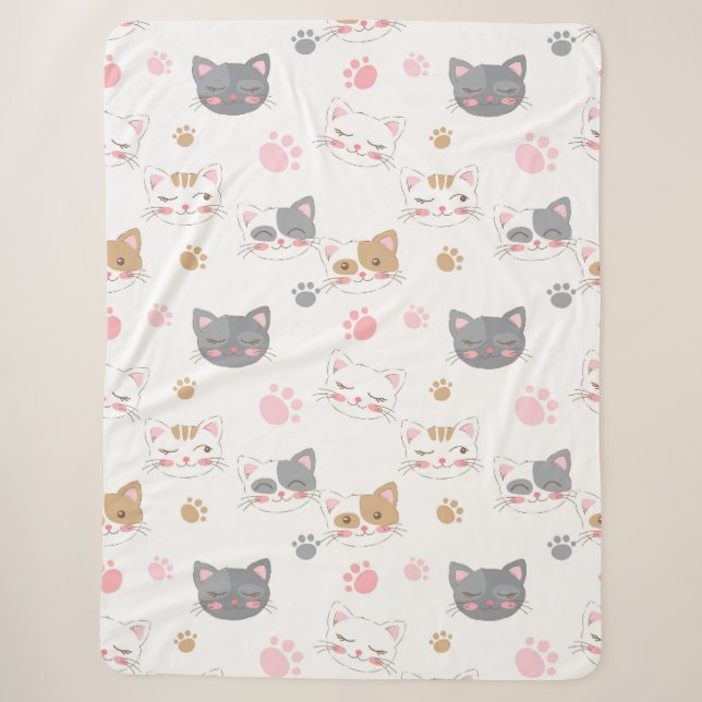 Niedliche Katze hat ein lächelndes Katzen-Muster Sherpadecke (Vorderseite)