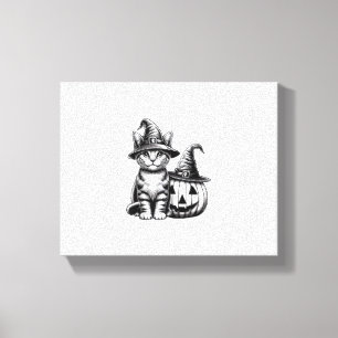Niedliche Katze Hexenhut Pumpkin Halloween Cat Lov Leinwanddruck