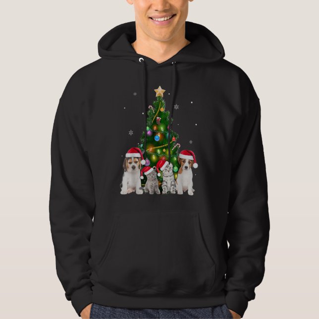 Niedliche Katze & Hund Weihnachtsbaum Katze Lover  Hoodie (Vorderseite)